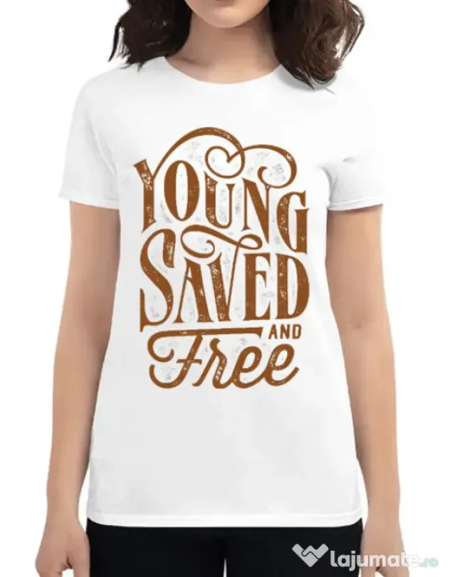 Tricou ADLER dama Young Saved And Free Alb