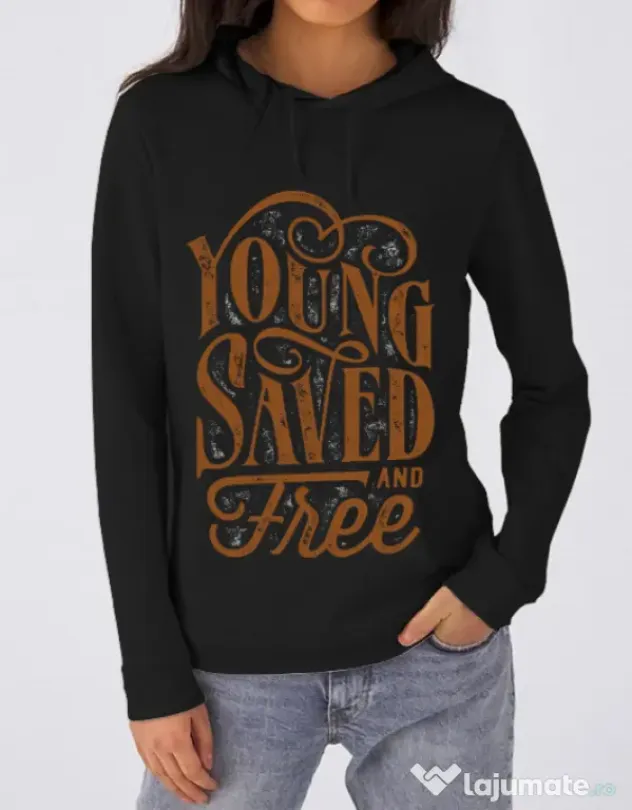 Hoodie dama cu gluga Young Saved And Free Negru