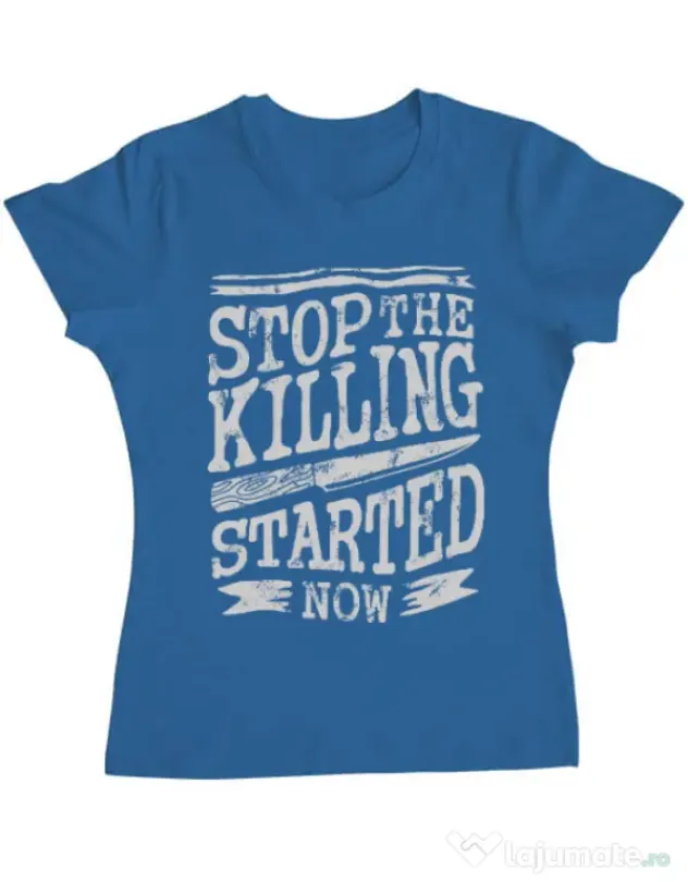 Tricou ADLER dama Stop The Killing Started Now Albastru azuriu