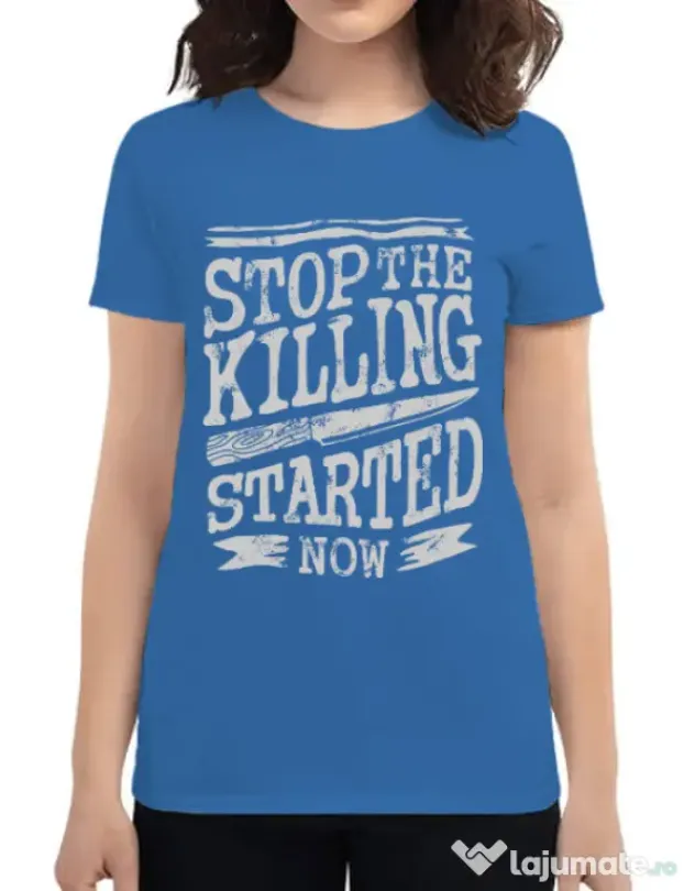 Tricou ADLER dama Stop The Killing Started Now Albastru azuriu
