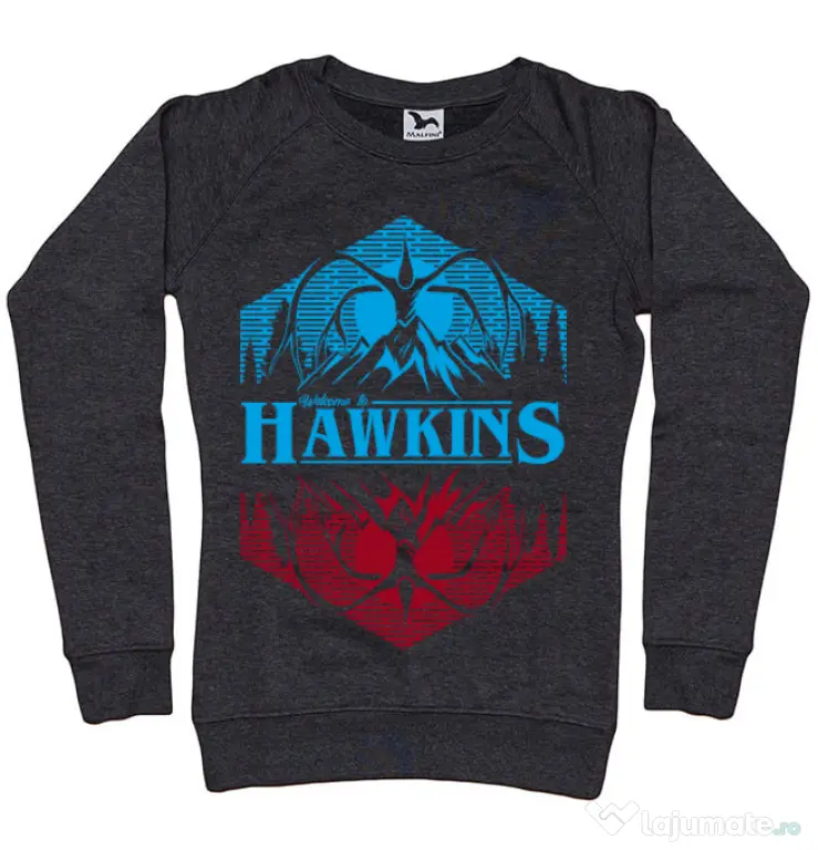 Bluza ADLER dama Welcome to Hawkins Negru melanj