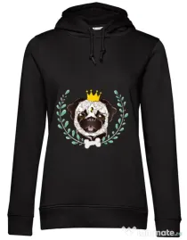 Hoodie dama cu gluga King Of Pug Negru