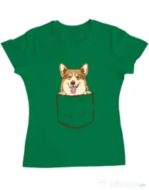 Tricou ADLER dama Corgi in The Pocket Verde mediu