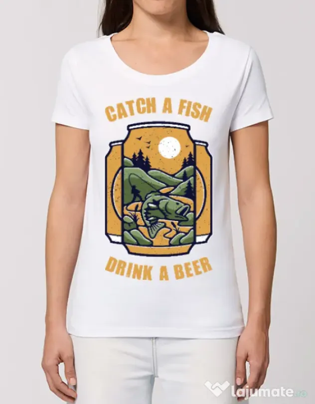 Tricou STANLEY STELLA dama Catch a fish Alb
