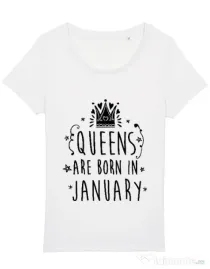 Tricou STANLEY STELLA dama Queens are born in January Alb