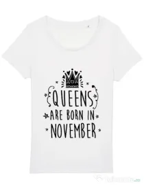 Tricou STANLEY STELLA dama Queens are born in November Alb