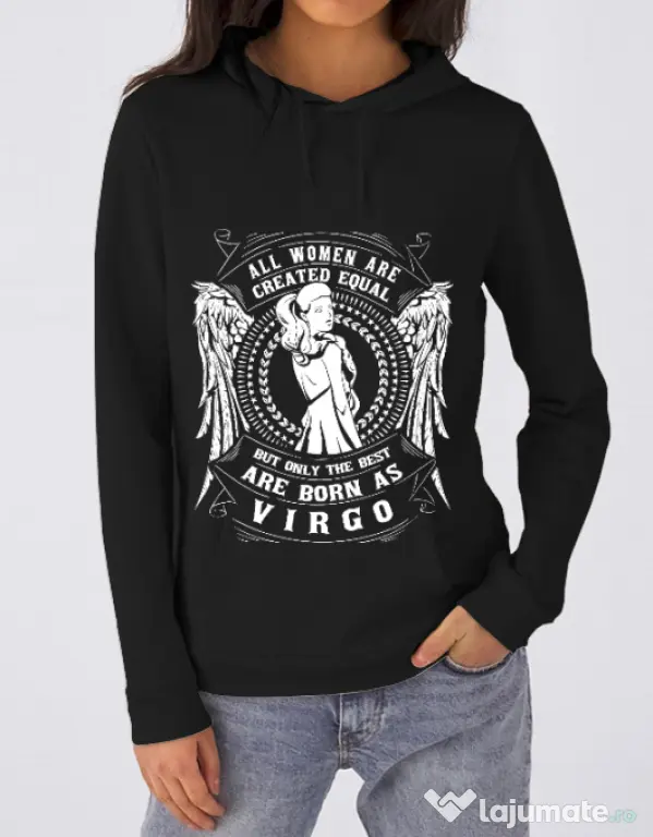 Hoodie dama cu gluga The best women are born as Virgo Negru