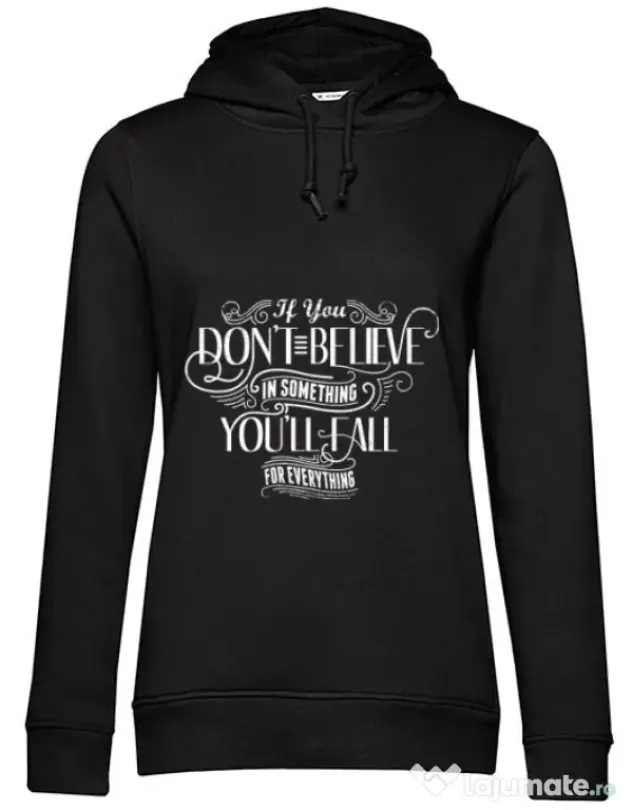 Hoodie dama cu gluga Believe in something Negru