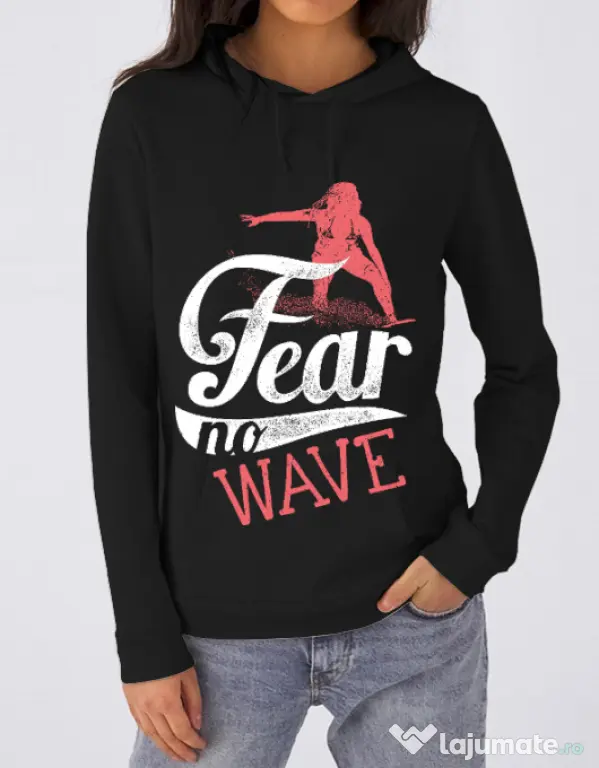 Hoodie dama cu gluga Fear no wave Negru
