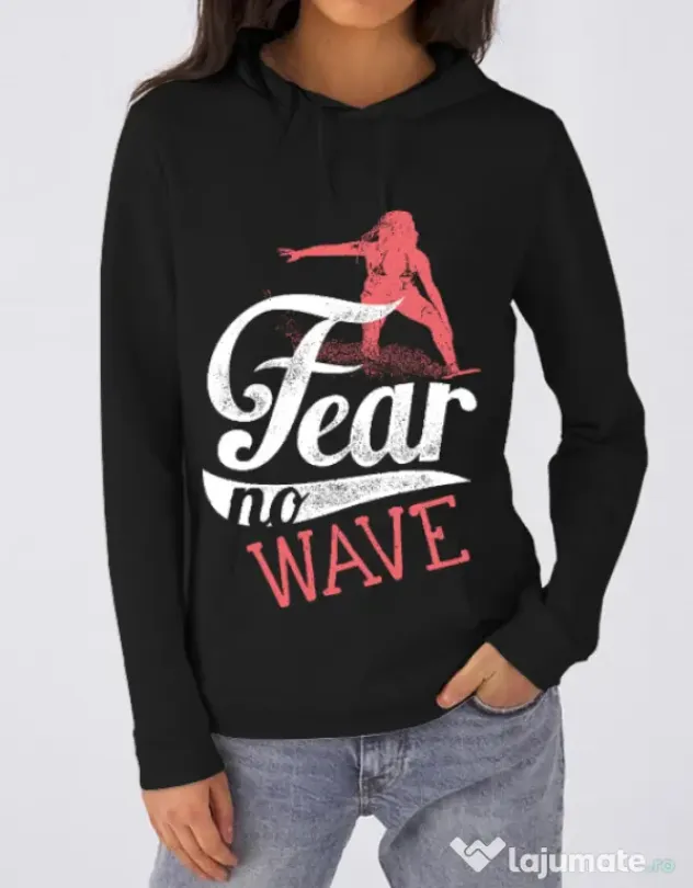 Hoodie dama cu gluga Fear no wave Negru