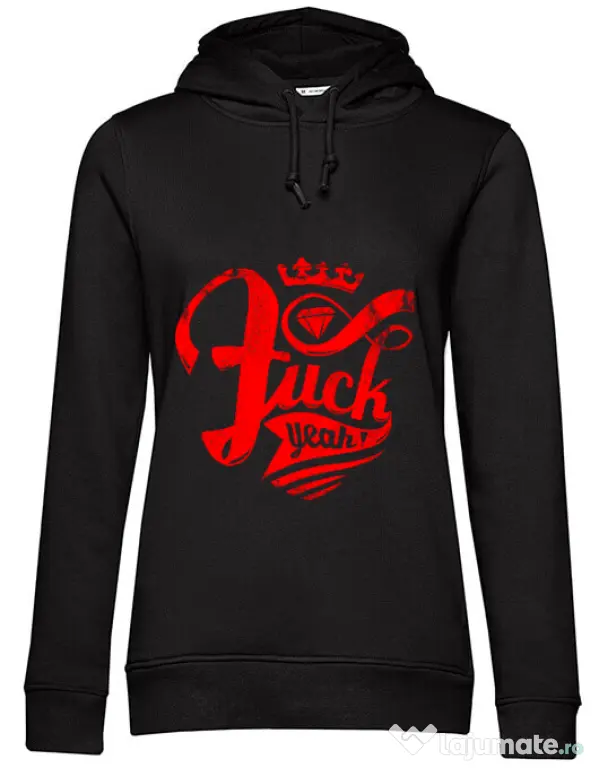 Hoodie dama cu gluga Fuck yeah Negru