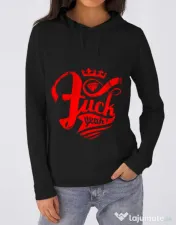 Hoodie dama cu gluga Fuck yeah Negru