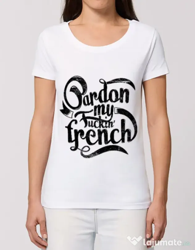 Tricou STANLEY STELLA dama Pardon my fucking french Alb