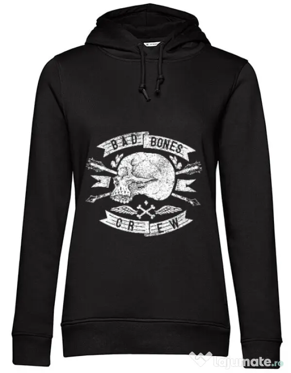 Hoodie dama cu gluga Skull symbol Negru