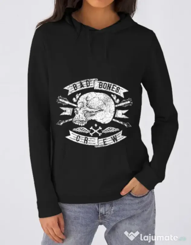 Hoodie dama cu gluga Skull symbol Negru
