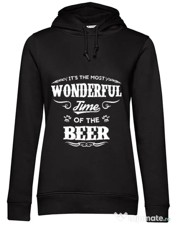 Hoodie dama cu gluga Wonderful time of the beer Negru