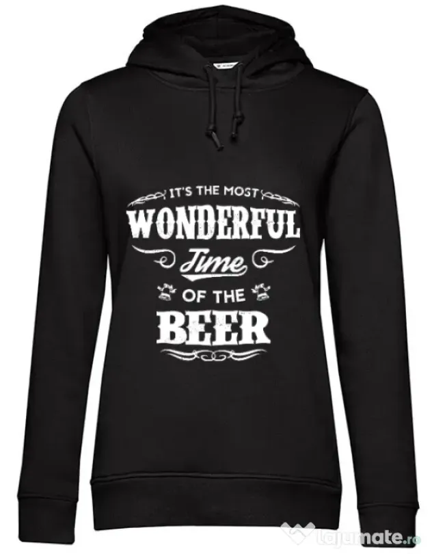 Hoodie dama cu gluga Wonderful time of the beer Negru
