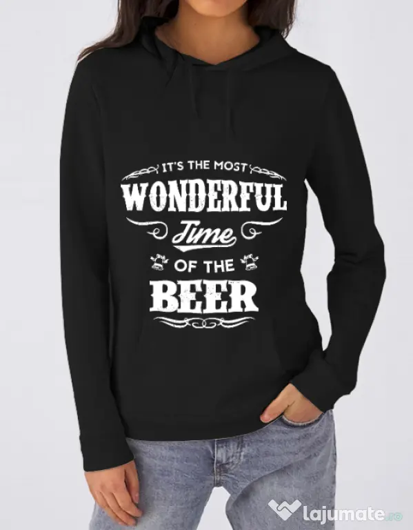 Hoodie dama cu gluga Wonderful time of the beer Negru