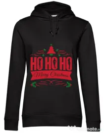 Hoodie dama cu gluga Ho ho ho Merry Christmas Negru