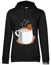 Hoodie dama cu gluga Gingerbread man Negru