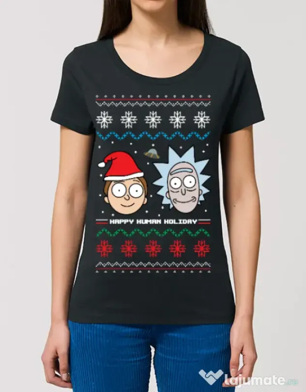 Tricou STANLEY STELLA dama Rick and Morty Christmas Negru