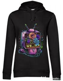 Hoodie dama cu gluga Flower television Negru