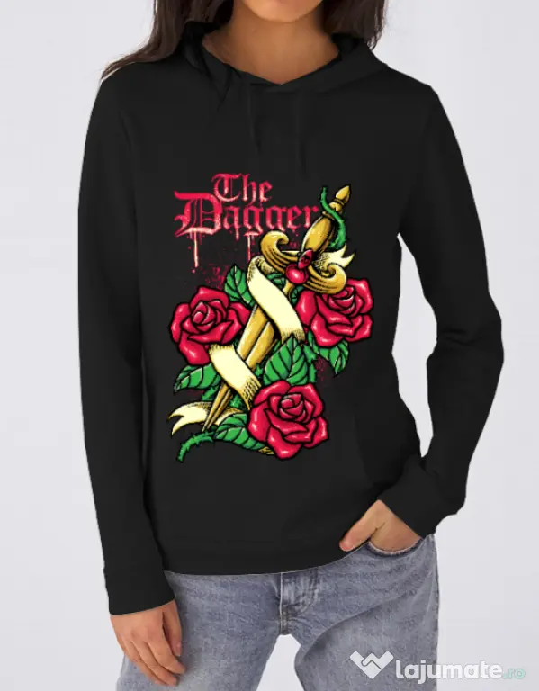 Hoodie dama cu gluga The dagger Negru