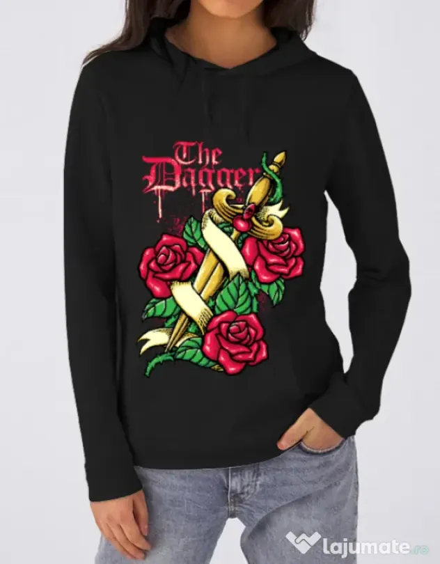 Hoodie dama cu gluga The dagger Negru