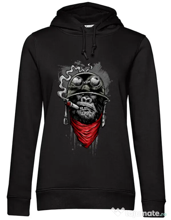 Hoodie dama cu gluga Ape of duty Negru