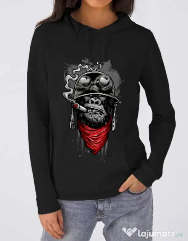 Hoodie dama cu gluga Ape of duty Negru