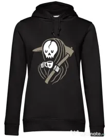 Hoodie dama cu gluga Grim reaper love coffee Negru