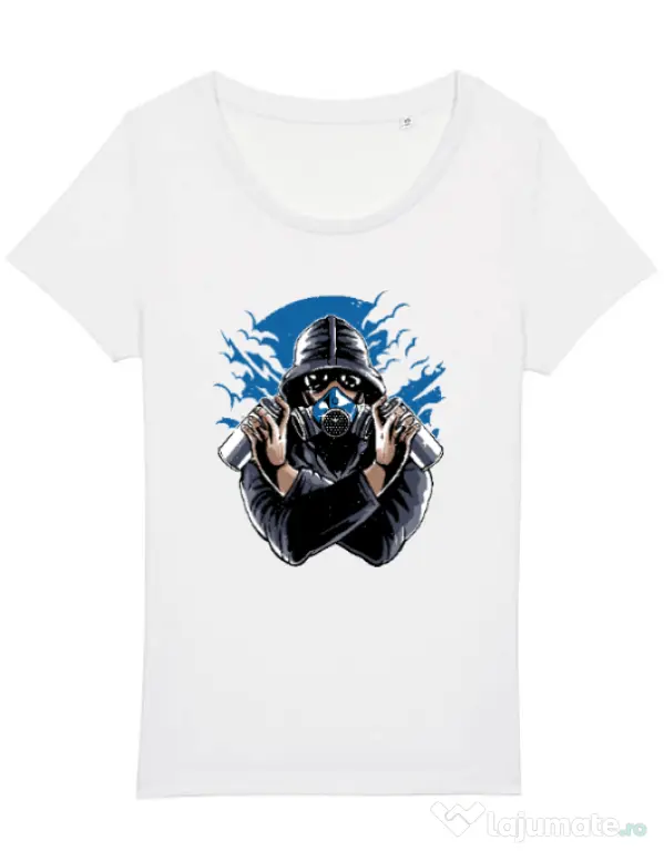 Tricou STANLEY STELLA dama Graffiti gas mask Alb