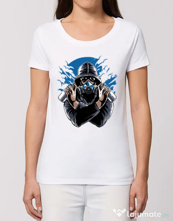 Tricou STANLEY STELLA dama Graffiti gas mask Alb
