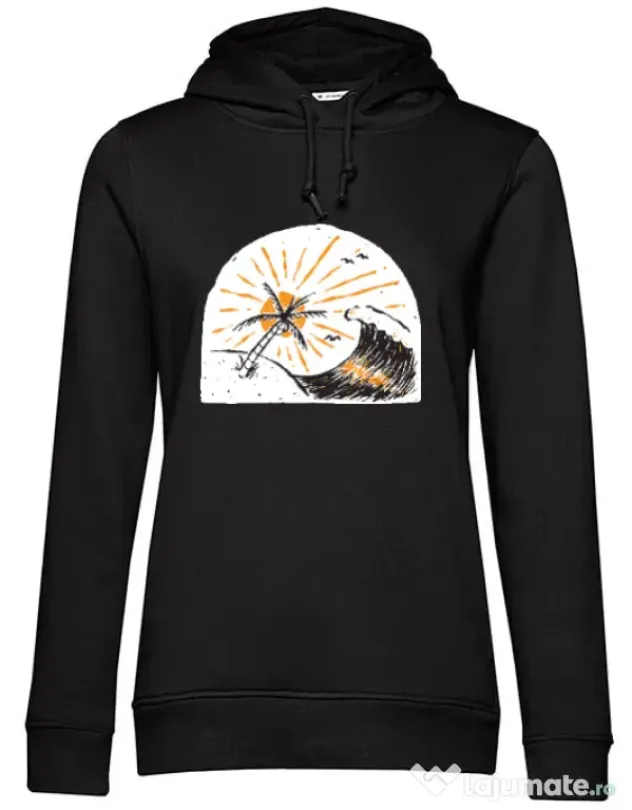 Hoodie dama cu gluga Beauty wave Negru