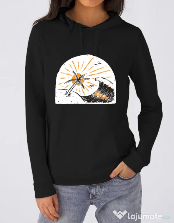 Hoodie dama cu gluga Beauty wave Negru