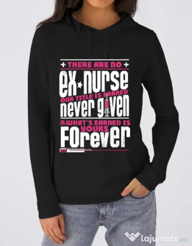 Hoodie dama cu gluga Ex nurse Negru