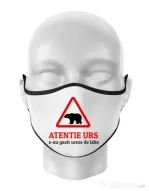Masca personalizata reutilizabila Atentie urs Alb