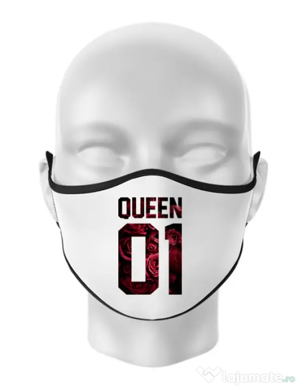 Masca personalizata reutilizabila Flower queen Alb