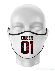 Masca personalizata reutilizabila Flower queen Alb
