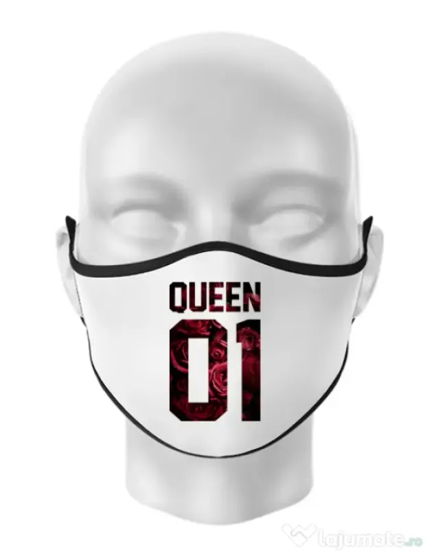 Masca personalizata reutilizabila Flower queen Alb