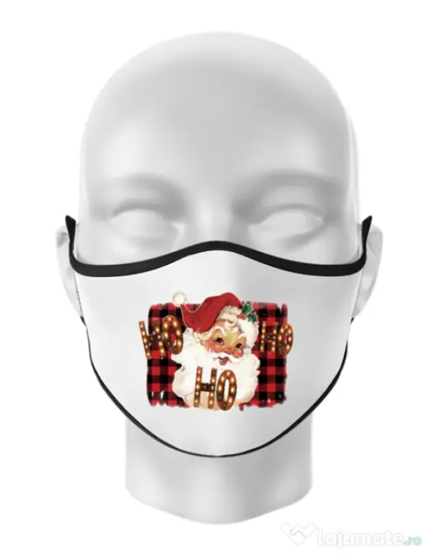 Masca personalizata reutilizabila Ho Ho Ho! Alb
