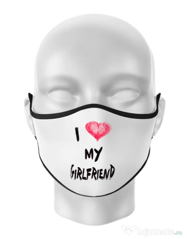 Masca personalizata reutilizabila I love my girlfriend Alb