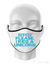 Masca personalizata reutilizabila I ride a unicorn Alb