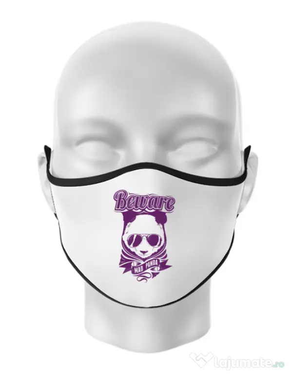 Masca personalizata reutilizabila Mad Panda Alb