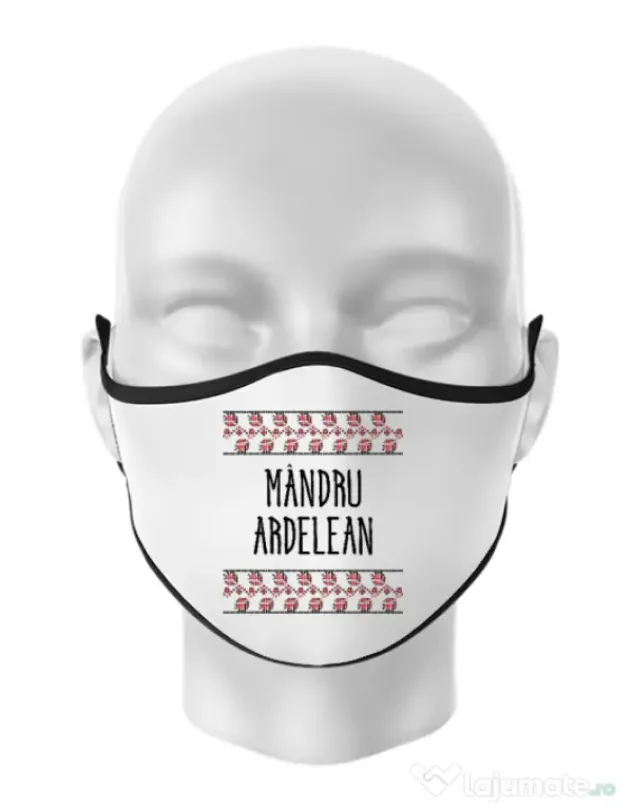 Masca personalizata reutilizabila Mandru ardelean Alb