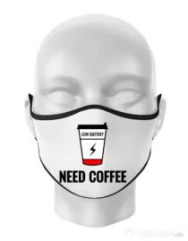 Masca personalizata reutilizabila Need coffee Alb