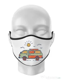 Masca personalizata reutilizabila Retro travel van Alb