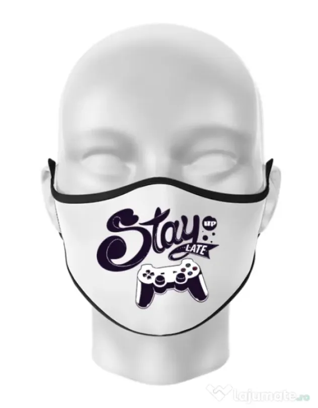 Masca personalizata reutilizabila Stay up late Alb