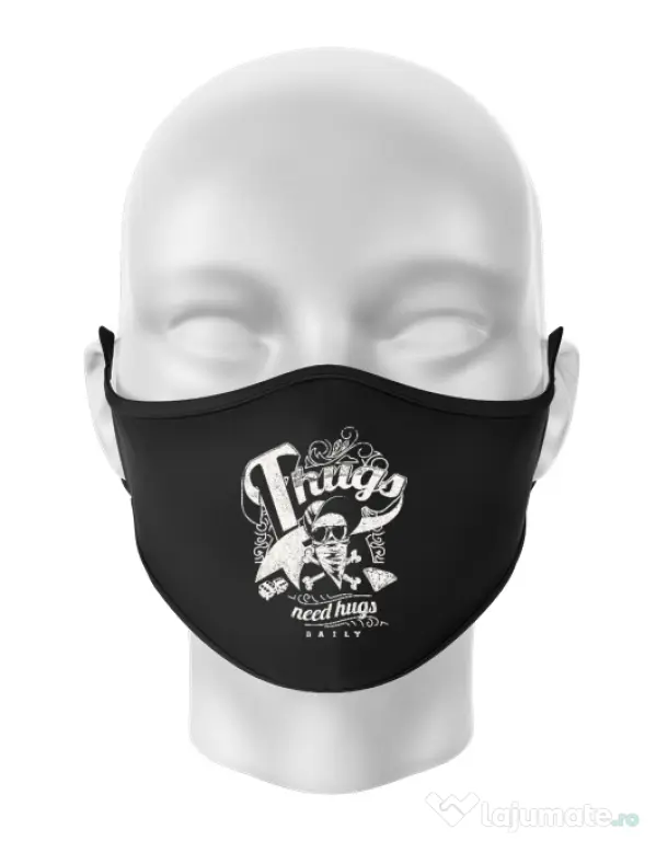 Masca personalizata reutilizabila Thugs need hugs Negru