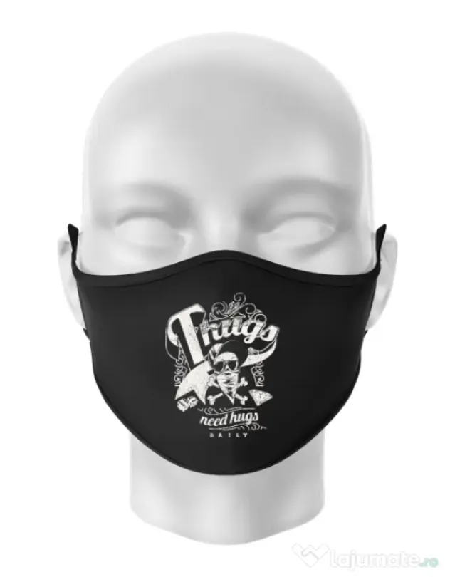 Masca personalizata reutilizabila Thugs need hugs Negru